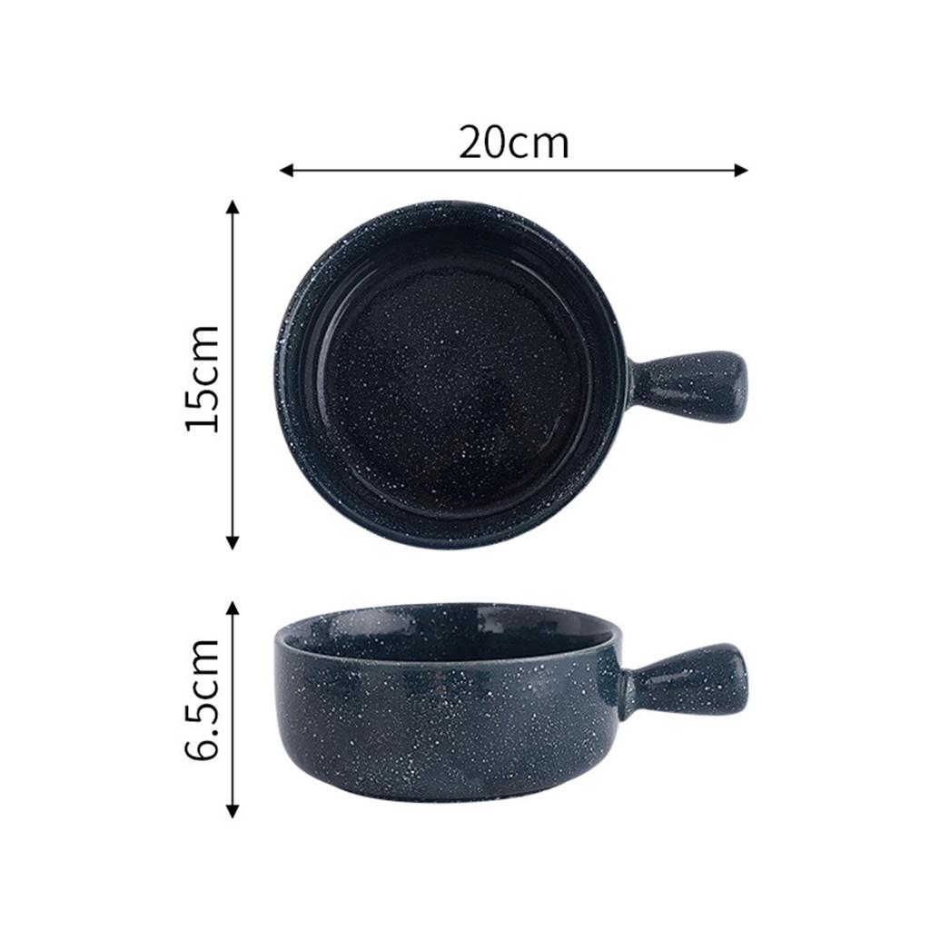 Ceramic Baking Bowl with Handle, Japanese Style Heat Resistant Deep Bowl Microwave Oven Safe Kitchen Food Bowl for Soup Salad Pasta Dessert Dinnerware