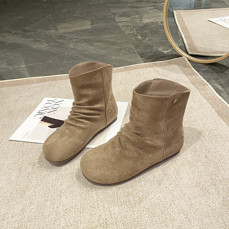Wasteland Wind Folds Piled Boots Women's 2025 Autumn New Fashionable Versatile Lightweight Heightening Casual Short Boots Tide