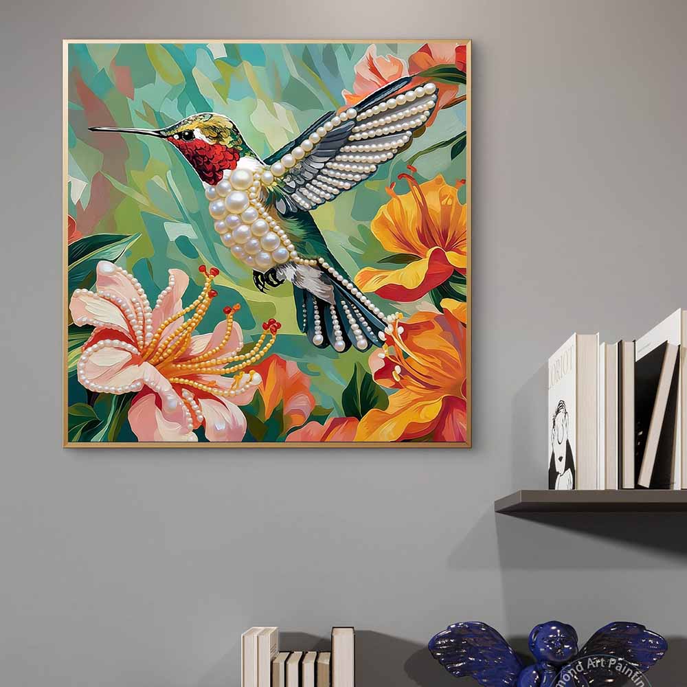 DIY Handmade Hummingbird Pearl Art Kit 30x30cm Frameless Floral Pearl Diamond Painting, Creative Craft Kit for Home Wall Decor & Hobby Lovers