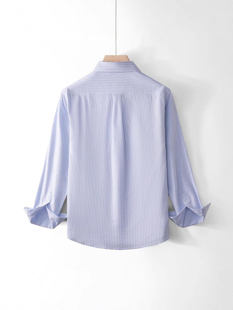 Men's Light Blue Slim Fit Classic Striped Long Sleeve Shirt - Spring & Autumn Fashion Style