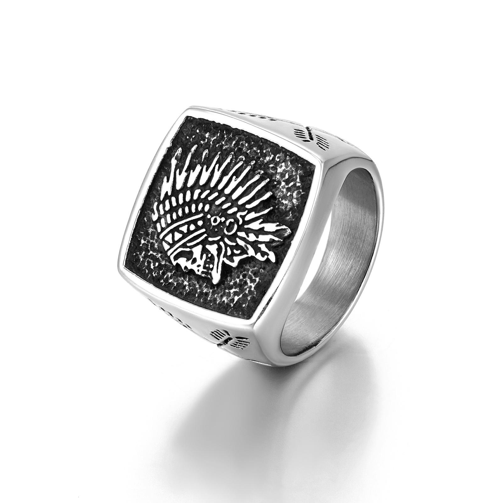 European and American Skull Indian Totem Stainless Steel Ring, Retro Men s Titanium Steel Ring Does Not Fade Niche 8