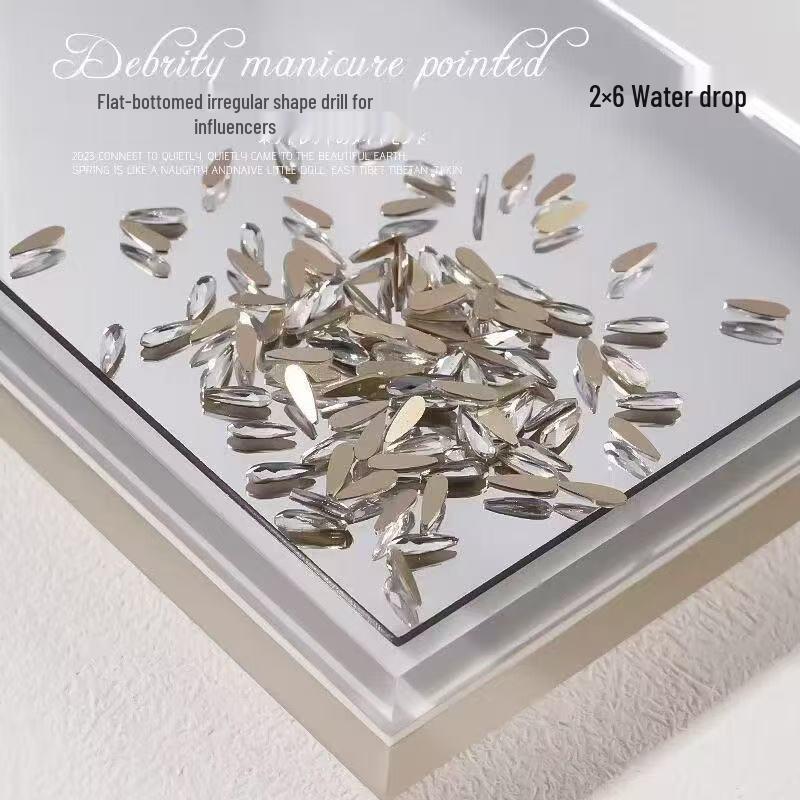 Sunflower Flat-Bottom Irregular Rhinestone Ornaments – Mini Sparkly White Water Drop Simple Style 50 pcs Water Drop 2x6mm Flat Bottom
