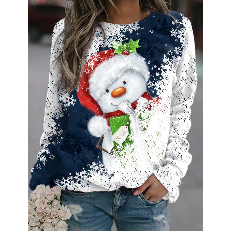 

2025 nouveau femmes fleur mode imprimé à manches longues T-shirt sport loisirs mignon Polyester Ultra-mince col rond à manches longues XL