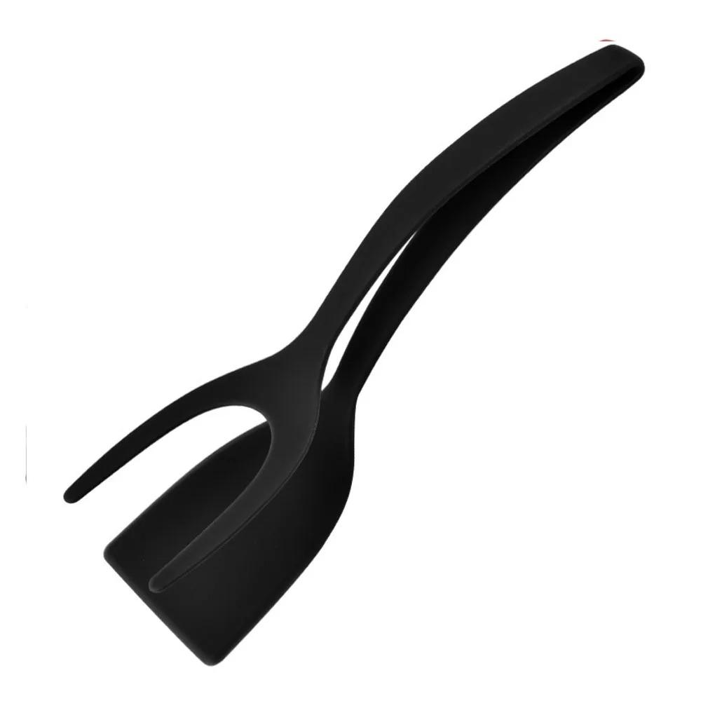 

2 In 1 Shovel Clip Silicone Grip Flip Tongs Egg Steak Spatula Tongs Clamp Pancake Fried Turners Cooking Tool Kitchen Accessories 1PC чёрный