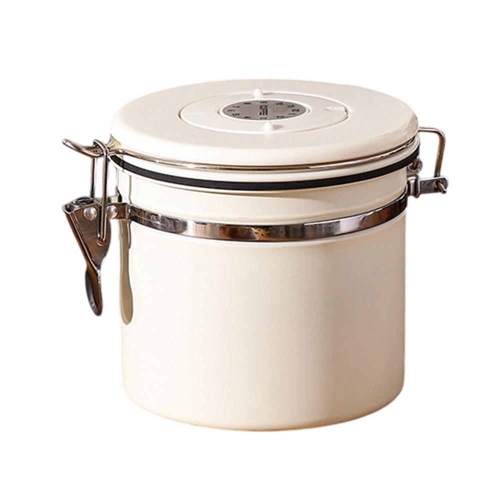 Kaffeburk i 304 rostfritt stål 1,2L Livsmedelsförvaringsbehållare med datumspårare, Skopa för kaffe, Bönor