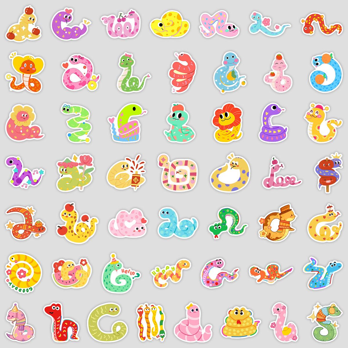 

50 Pieces of Dopamine Colored Small Snake Doodle Stickers Creative Dopamine Stickers Water Cup Mobile Phone Waterproof Decorative Stickers