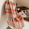 Winter New Mohair Striped Women Scarf Girls Female Warm Thickened Long Scarves Soft Coarse Braid Tassel Shawl Retro Wrap Shawls