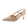 Fashion New Fashion Pointed Toe Women's Rhine-Diamond Sexy Pointy High Heels Beautiful Stiletto Bun Head One Word Buckle Sandals Woman