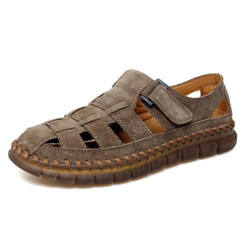 Genuine Leather Outdoor Men Sandals Hand Made Breathable Summer Casual Shoes For Men Slip On Flats Men Loafers Plus Size 38-47