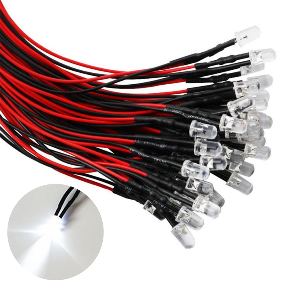 

5mm White LED Diodes for Diorama Mini LED Compact Bulbs with 12V High for DIY Indicator Decorative Model and Advertising 20-Pack Light-Emitting