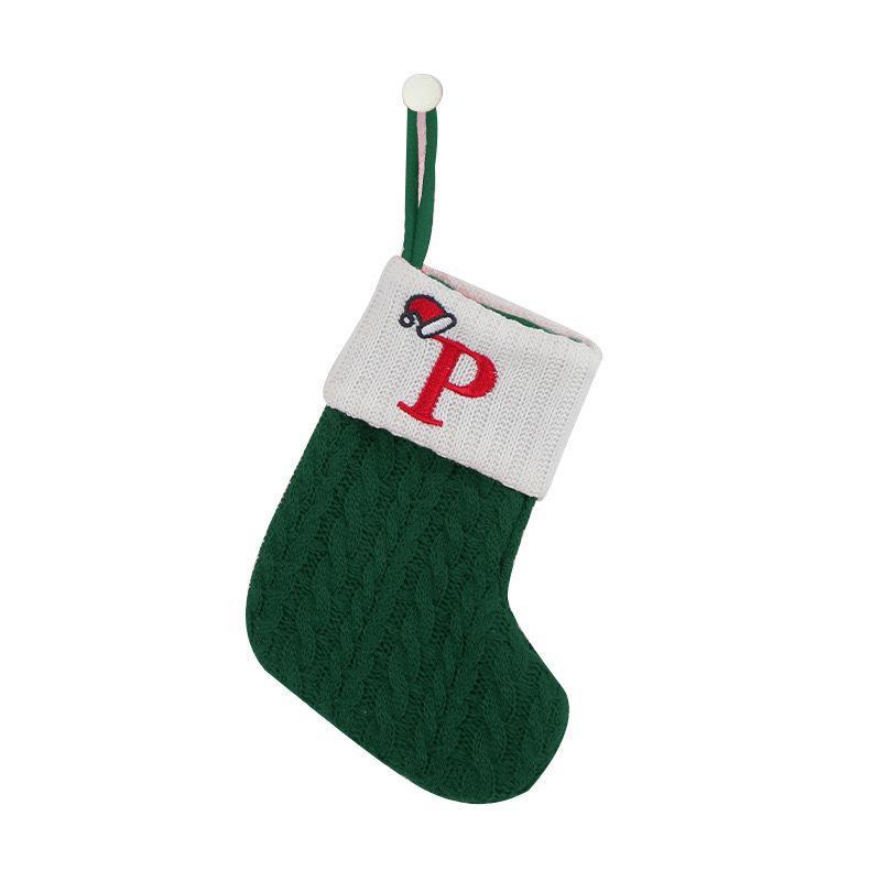 1 Stück Monogramm Gestrickte Socken Grün A-Z Buchstabe Hängende Weihnachtsstrümpfe Kamin Weihnachtsbaum Hängend Party Dekoration