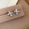 14k Gold Plated Zircon Flower Stud Earrings - Minimalist High-End Design for Women