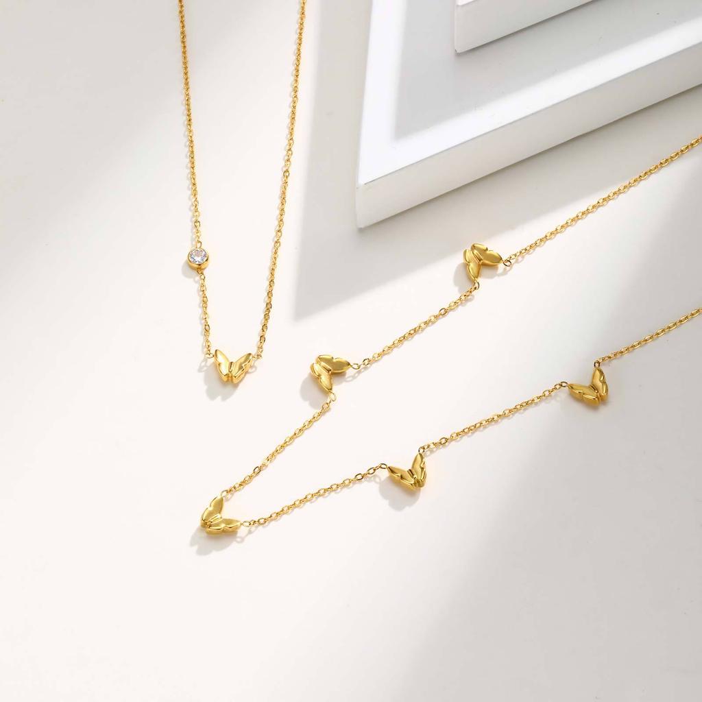 Jewelry Stainless Steel Butterfly Cross Heart Zircon Gold Necklace Women'S Jewelry Nc-2274
