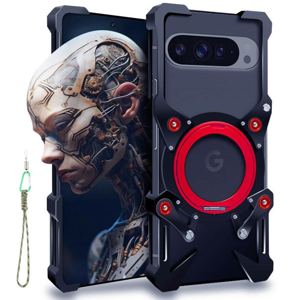 Bumper Case For Google Pixel 10 Pro XL/9 Pro XL/8 Pro/7 Pro Kickstand Aluminum Alloy Magnetic Phone Cover with Wrist Strap
