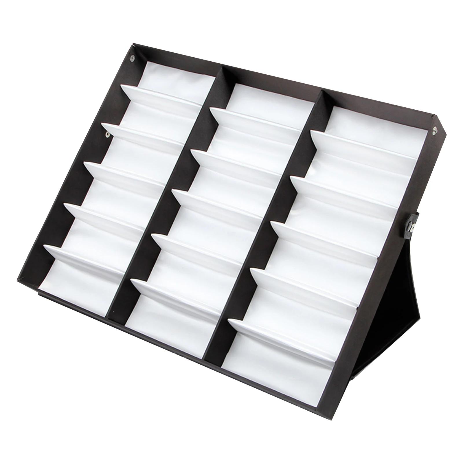 

18-Slot Sunglasses Storage Display Box - Eyeglass Storage Case with Stand, Fabric Lining, Snap Closure -for Glasses and Jewelry чорний
