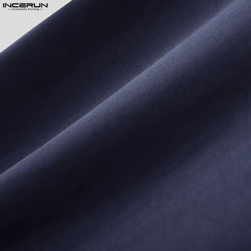 INCERUN Men Lapel Neck Short Sleeve Solid Color Casual Fitted T-shirts Tops