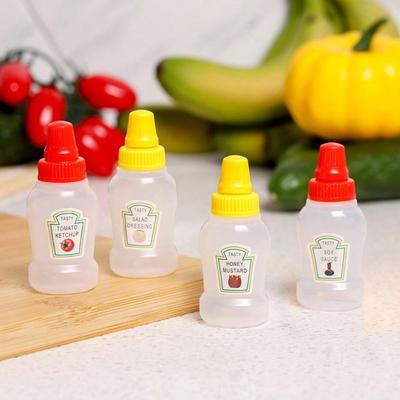 4pcs Set of Portable Tomato/Honey/Soy Sauce/Salad Squeeze Bottles/Lunch Sauce Bottles for Barbecue, the Best Partner for Lunch Boxes