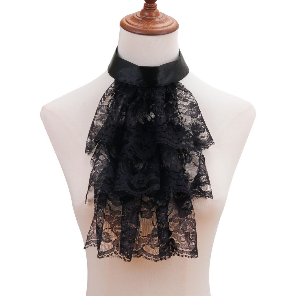 Lace Jabot Collar Victorian Theme Party Neckwear Cosplay Accessory Collar for Halloween Teaparty Courtstyle Neckpiece