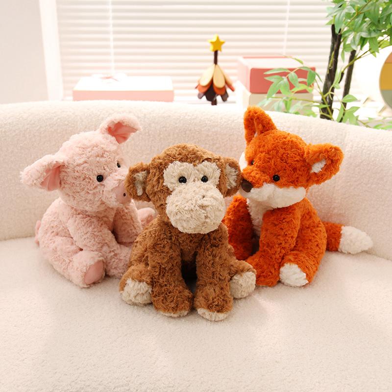 Wavy Fur Forest Animals Doll Soft and Adorable Plush Pig Monkey Fox Sheep Pillow Toy Elephant Reindeer Kawaii Super Soft Gift
