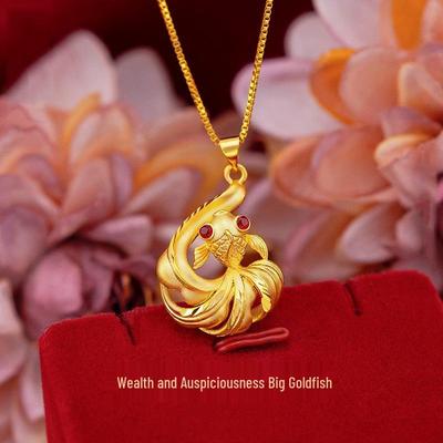 Gold-Plated Koi Pendant Necklace - Ancient Style for Women, Perfect for Weddings