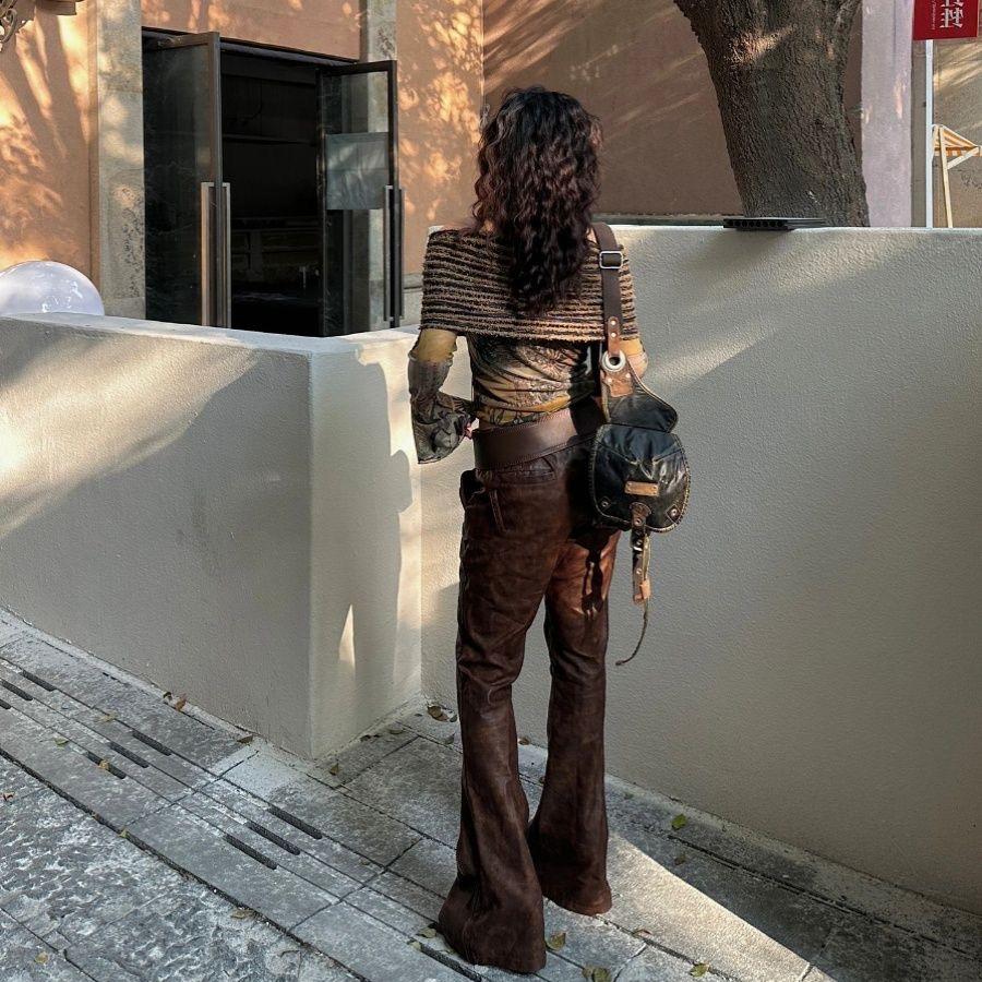 VAYLA Japanese Y2k Off Shoulder Tops Vintage Harajuku Flare Sleeve T-shirt Grunge Aesthetics Slash Neck Patchwork Mesh Tops