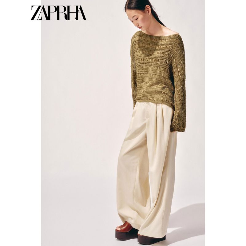 Zaprha 2025 Autumn New Casual and Comfortable Lace Collar Long Sleeve Over Fit Knit 3646101