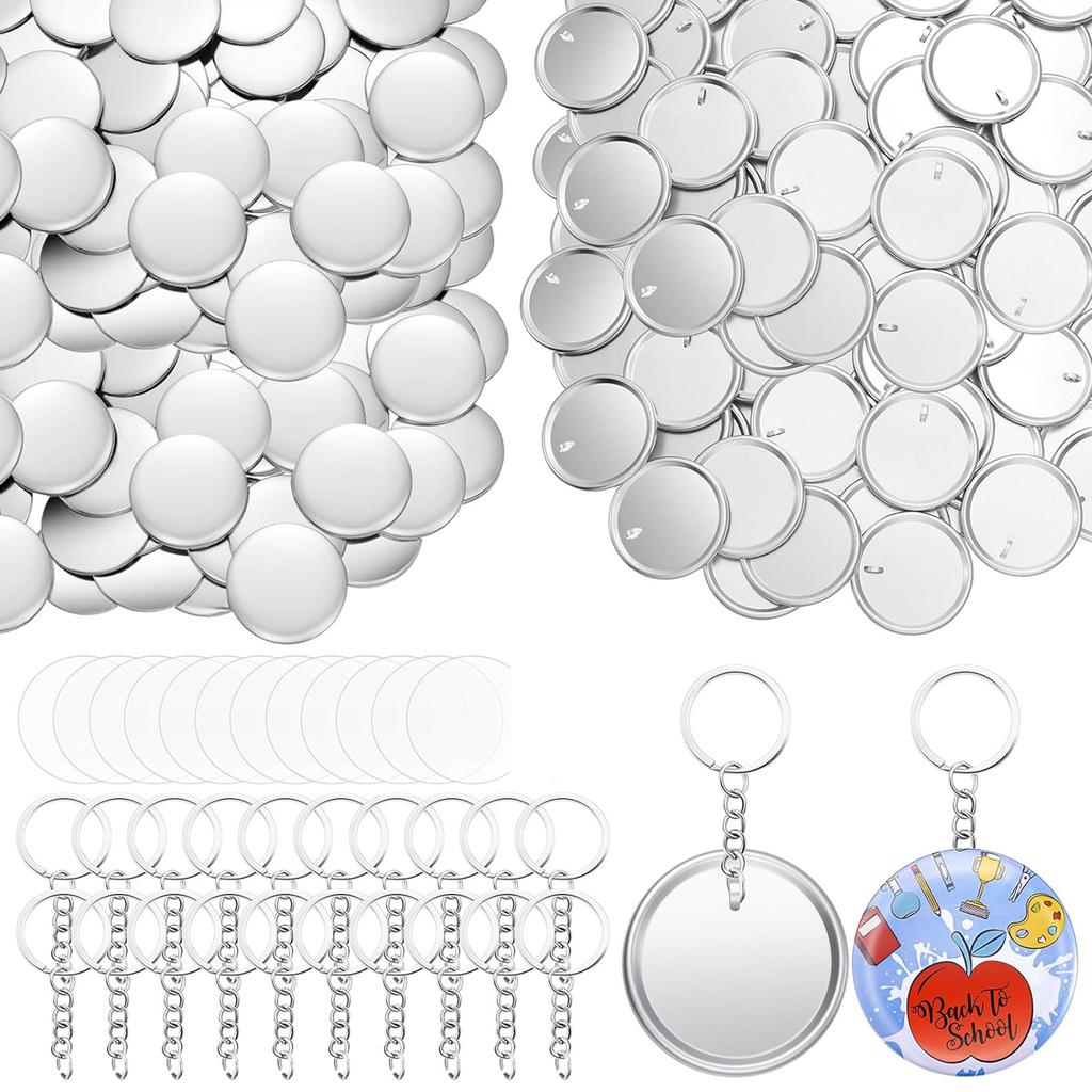 100Pieces Craft Keyrings Supplies with 100Pcs 58mm Button Badge for Making Key Holder Keychains Bag Luggage Decoration