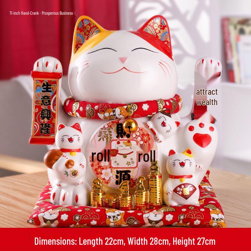 Ceramic Waving Fortune Cat Figurine for Home or Shop Decor