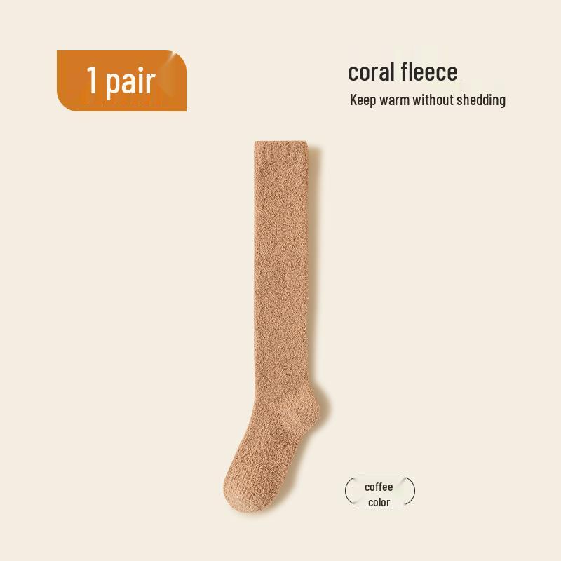 Women's Thick Coral Fleece Mid-Tube Socks: Warm, Non-Shedding, Solid Color – Perfect for Maternity and Floor Wear