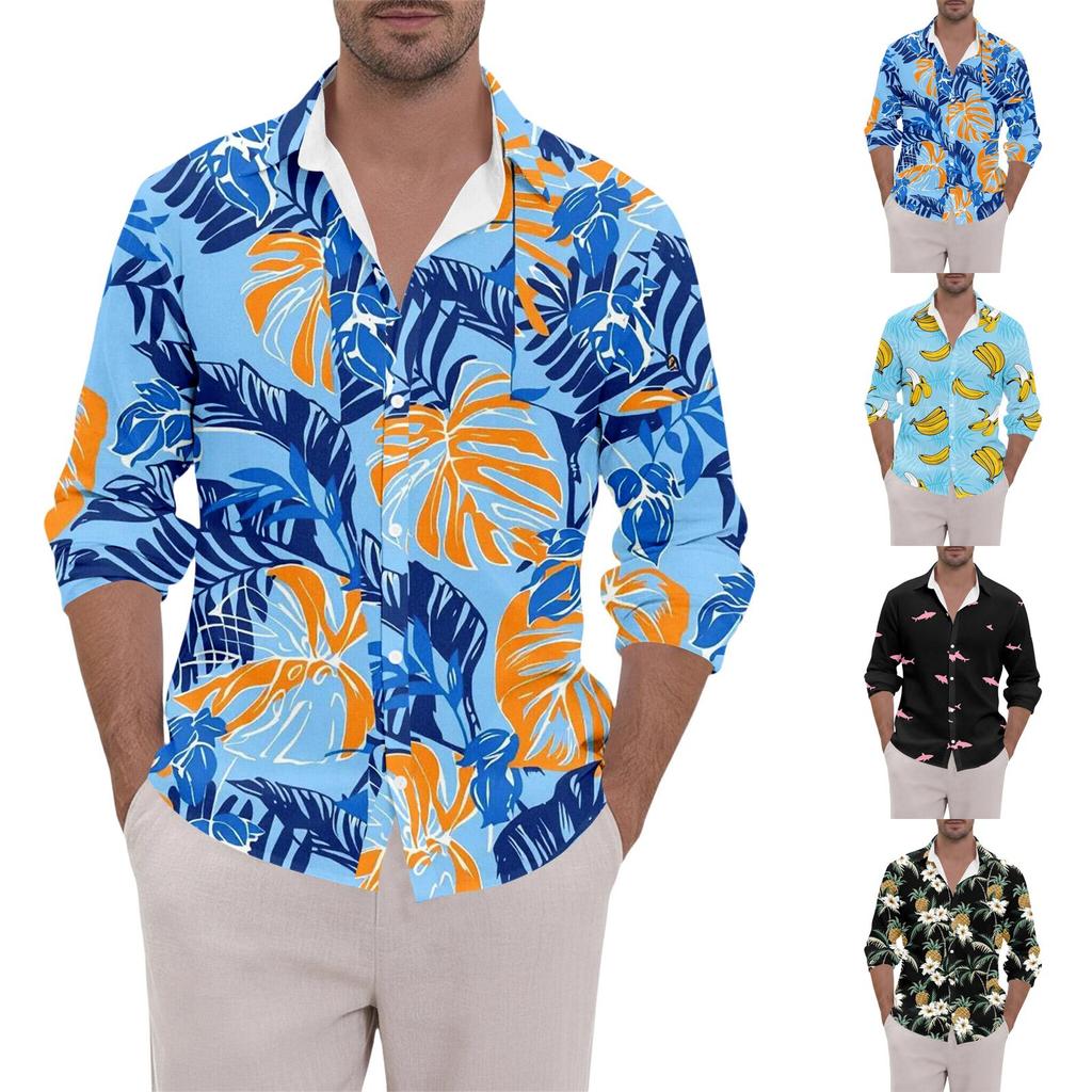Men's Hawaii Summer New Loose Long Sleeve Shirt Cardigan Beach Shirt