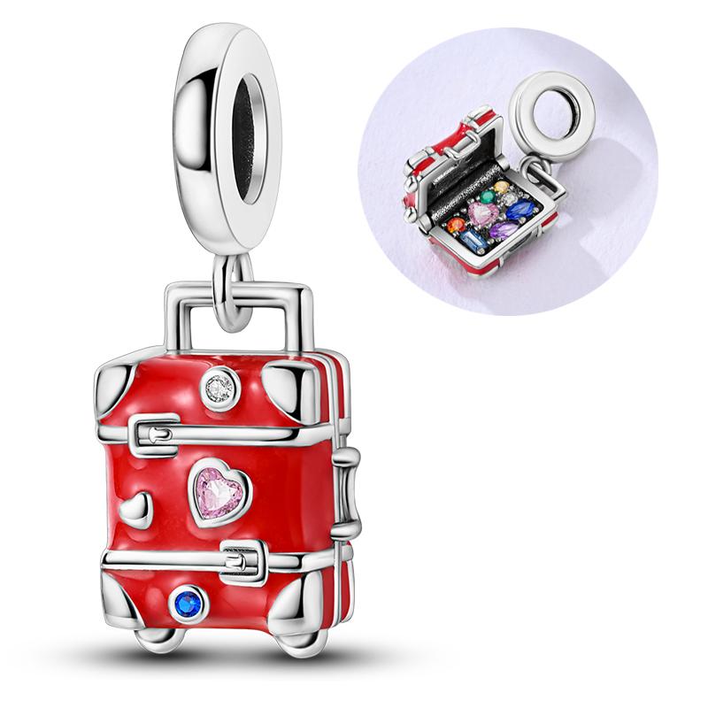Original 925 Silver Charms Openable Matryoshka Dolls Suitcase Fit Bracelet Diy Fine Jewelry