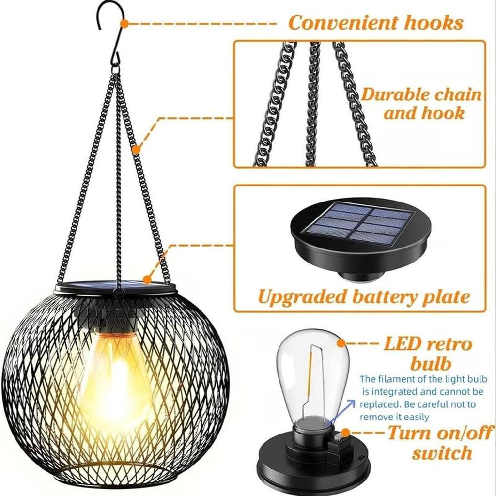 Waterproof Outdoor Solar Hanging Light,Upgraded Metal Hanging Solar Lights Lantens for Outside Decorative Lanterns for Garden Yard Patio