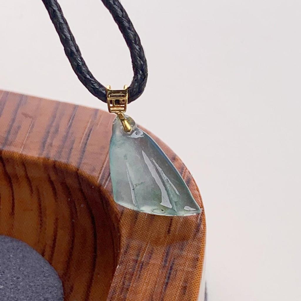 A-Grade Myanmar Jade Ice Buddha Hand Pendant with 18K Gold Inlaid Lotus Pod, Golden Branches, and Jade Leaves.
