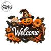 Fall Wall Hanging Ornament Halloween Pumpkin Ghost Wooden Welcome Door Hanger Sign, Cute with Bell Theme Plaque Rope, Decor for Indoor Outdoor