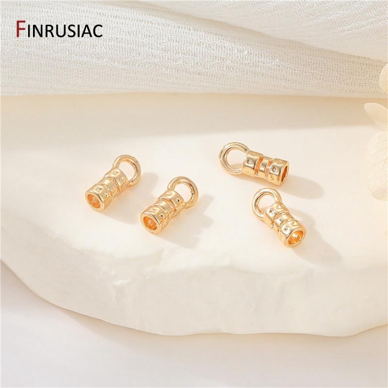 14K Gold Plated Brass Crimp End Caps With Loop Cord Tube Barrel End Cap for DIY Leather Cords And Chains Jewelry Making Findings