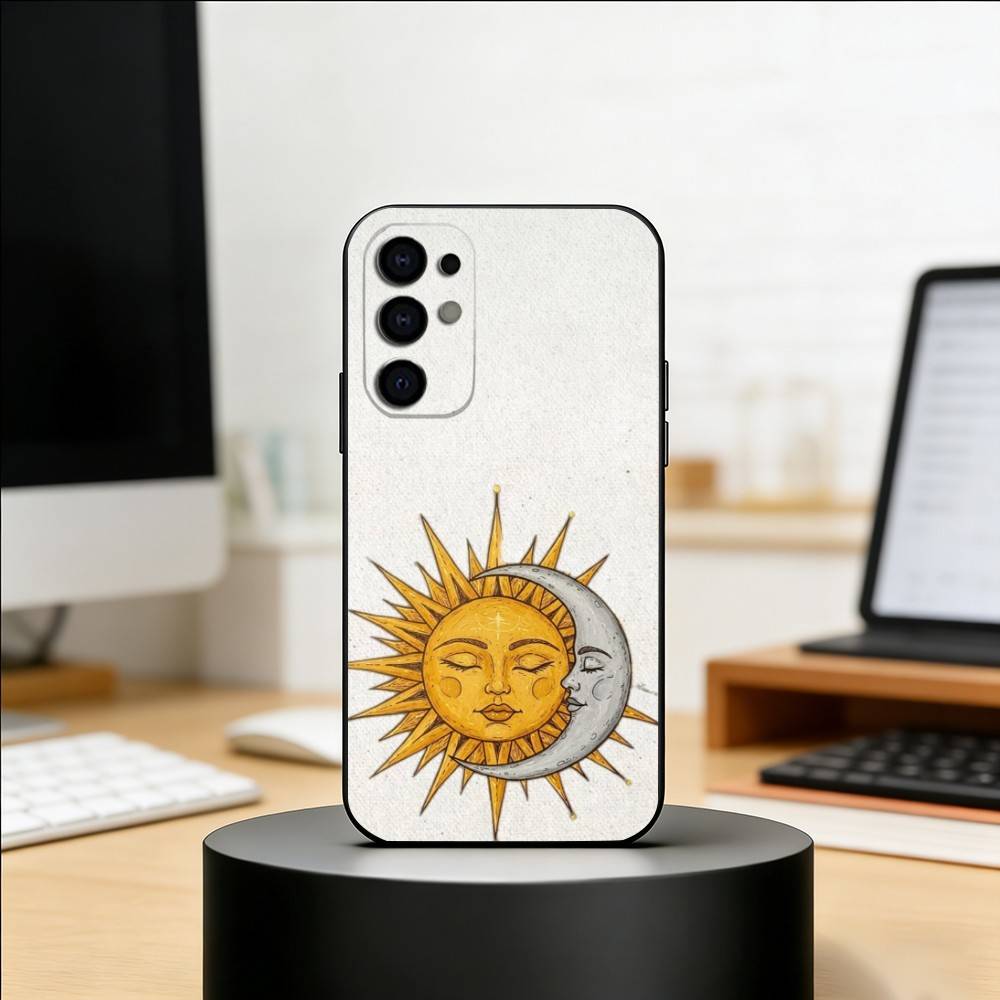 Sun Moon Phone Case For Samsung S25,S24,S21,S22,S23,S30,Ultra,S20,Plus,Fe,Soft Silicone Black Cover