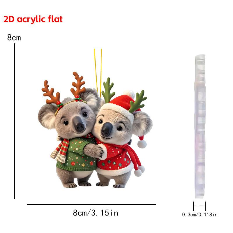 Christmas Animal Series 2D Flat Acrylic Hanging Ornaments for Christmas Party Home Decor Backpack Key Chains Tree Christmas Deco