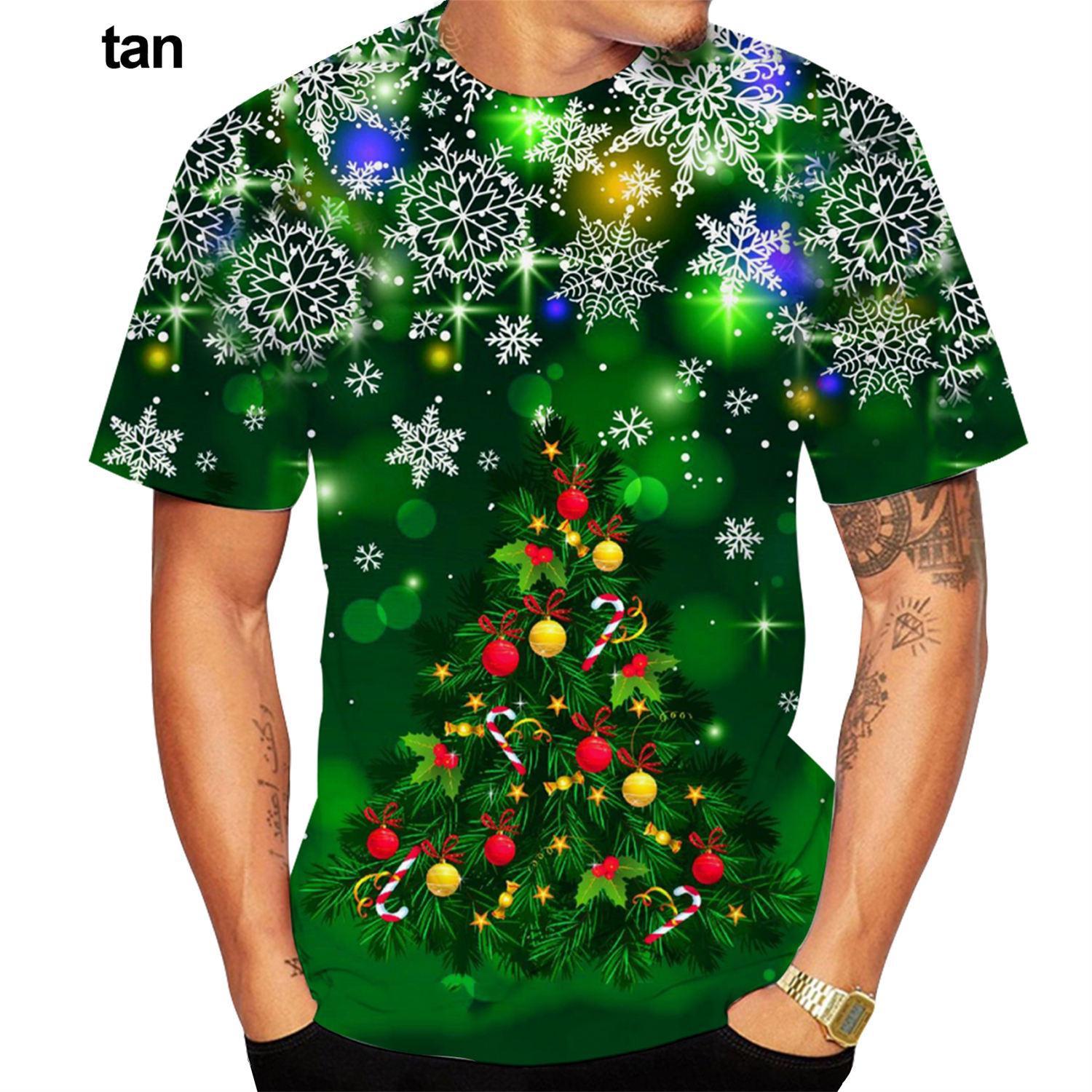 

Летняя мужская мода 3D принт футболка рождественская с коротким рукавом унисекс повседневная рождественская елка короткие рукава топы футболки 3XL