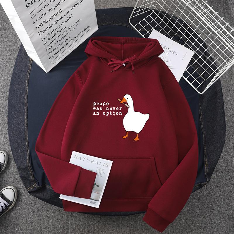 Casual sweater men's and women's autumn and winter new big white goose couple hooded jumper