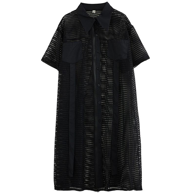 Short Sleeve Plus Size Mesh Perspective New In Dresses for Women Casual Loose Midi Summer Shirt Dress