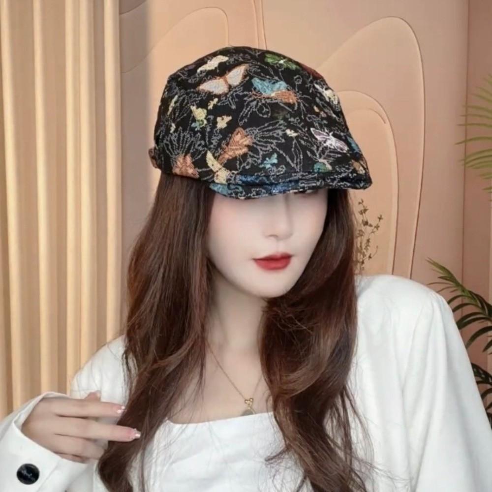 Reversible Design Retro Newsboy Cap Vintage Butterfly Embroidered Beret  Artistic Occasions
