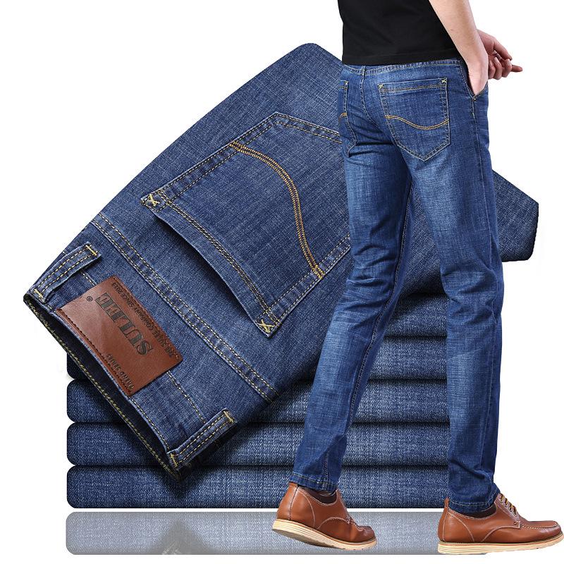 

Men s 2021 Spring/Summer Elastic Straight Jeans - Casual, Loose, Slim Fit 34 (Waist 27 inches)