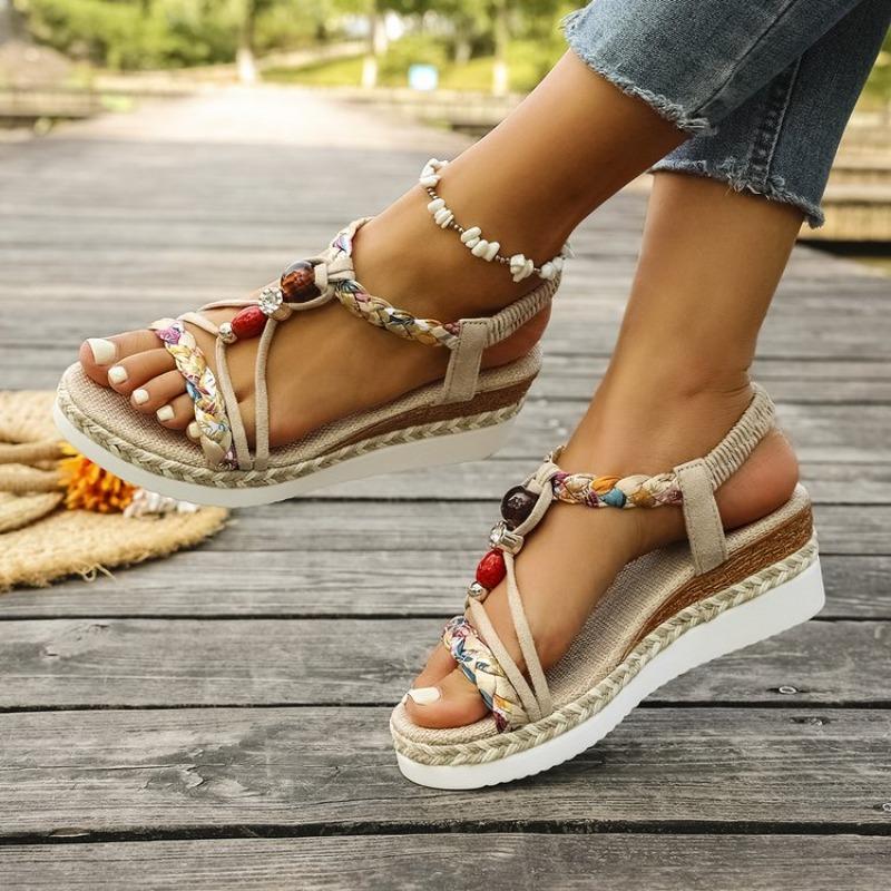 Ladies New Summer Wedge Sandals Women Open Toe Bohemian Lightweight Comfortable Elastic Band Women's Platform High Heel Sandals