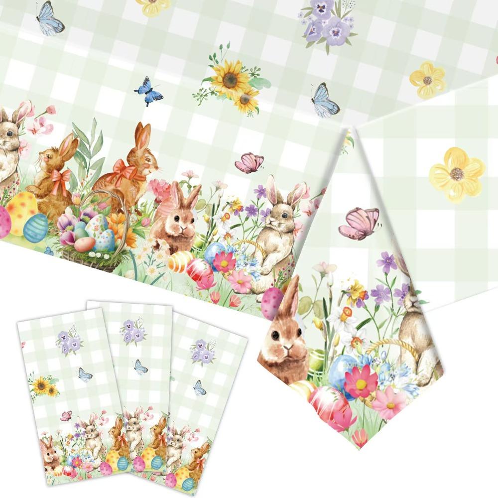 

New Plastic Easter Tablecloth 137*274cm Bronzing Disposable Tablecloths Rabbit Bunny Table Runner Party Supplies