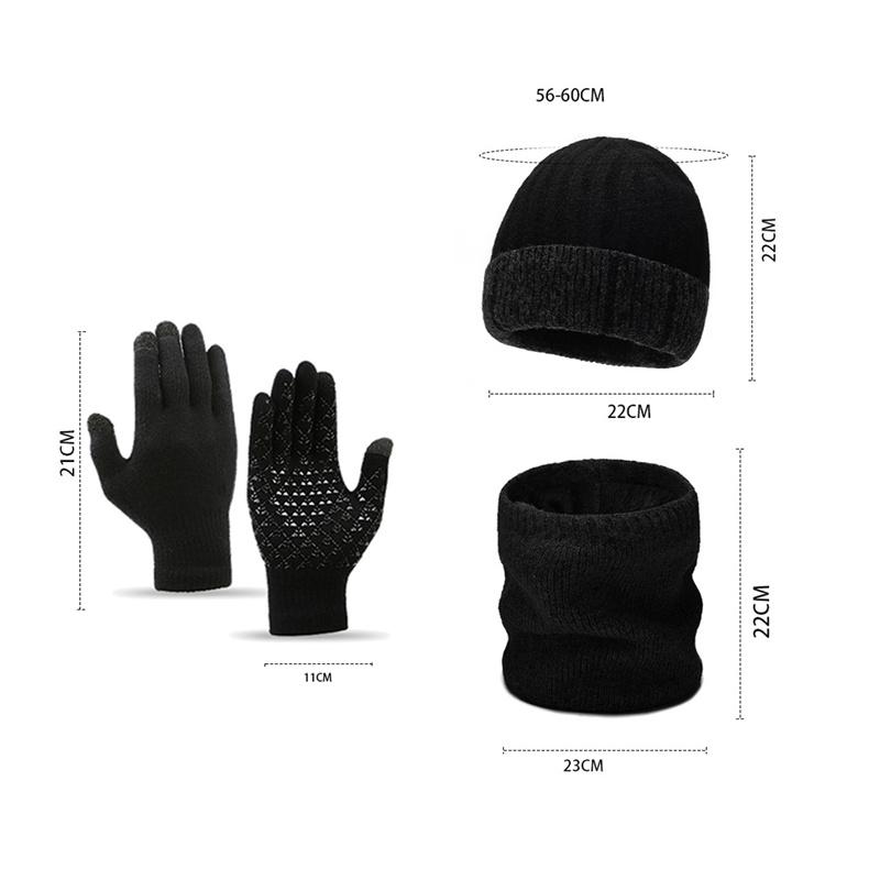 Winter Cashmere Wool Hat Warm Cold-Proof Knitted Hat Scarf Gloves Hat Three-Piece Set