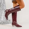 Women's Pointed Toe Stiletto Leather Shoes Fashion Sleeve Soft Sole Non-Slip Tall Boots