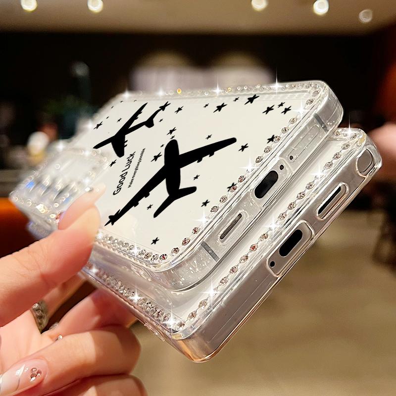 Heart Print Soft Silicone Phone Case For Samsung S25 Edge S24 FE S23 Ultra S22 A16 A56 A36 A15 A55 A35 Diamond Frame Clear Shockproof Cover