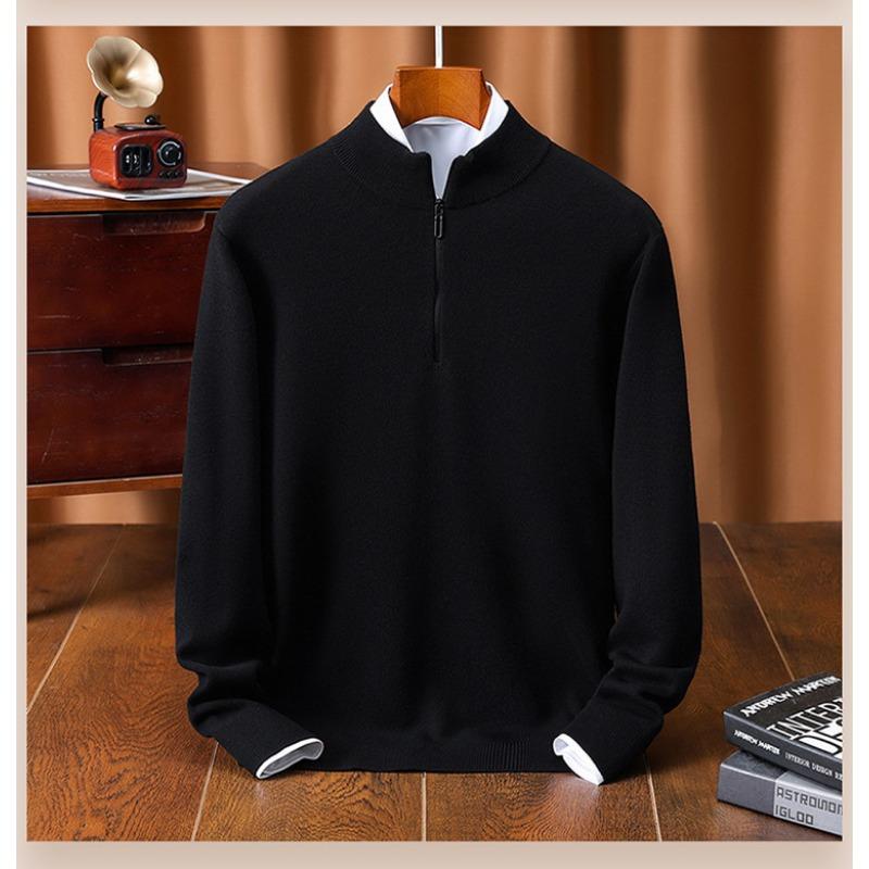 Men Half High Collar Zipper Warm Knitted Pullover Sweater