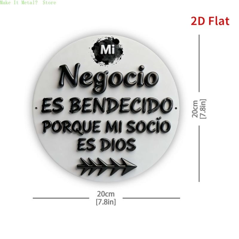 D Flat pc Vintage Spanish My Business Is Blessed Metal Wall Art Sign Round Aluminum Sign with Quote Room Decor