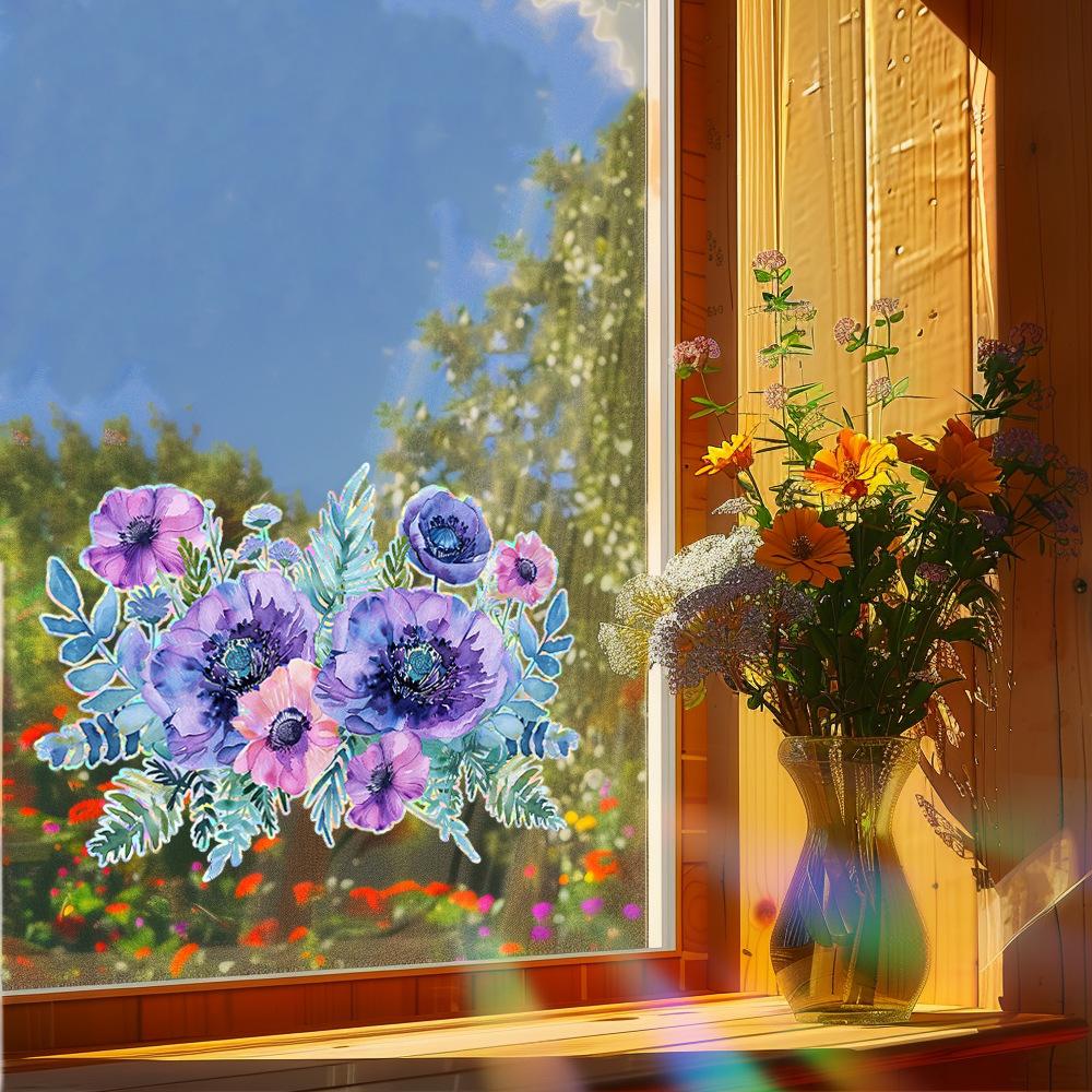 Colorful Purple Flower Home Beautification and Decoration Glass Doors and Windows Static Window Stickers